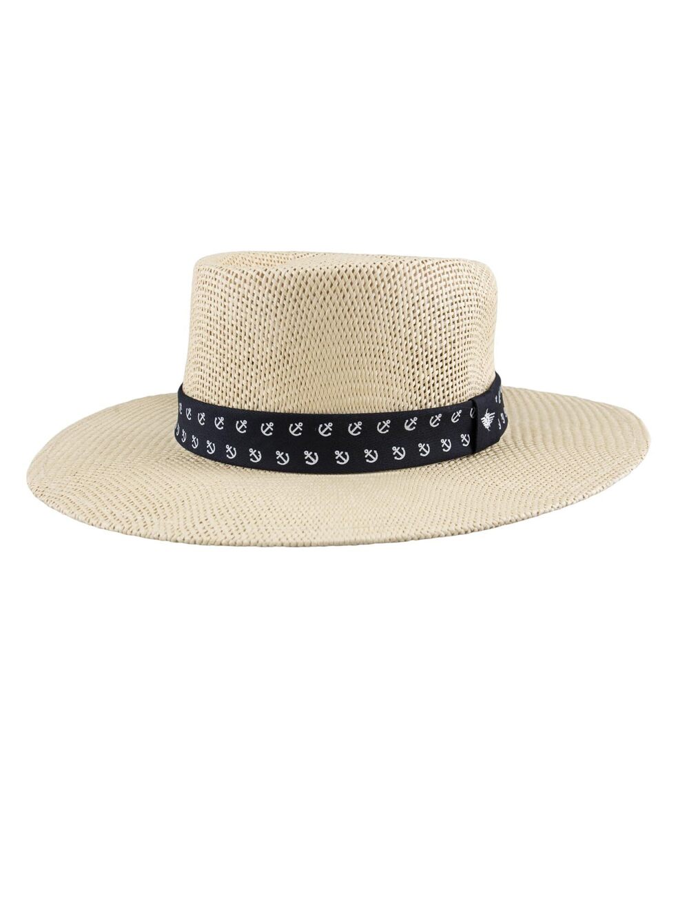 1135 Gambler Straw Wide Brim Hat with Anchor Band Tan/Navy